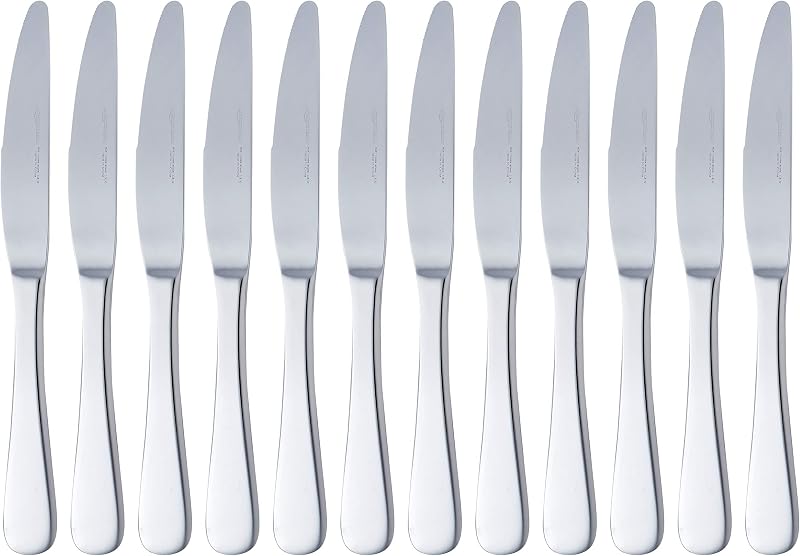 Amazon Basics Cuchillos de mesa de acero inoxidable con borde redundado, 12 pieces, silver