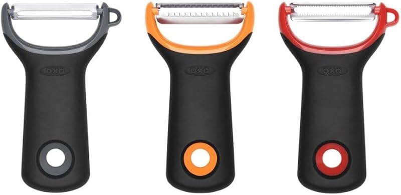 OXO Good Grips Set of 3 Vegetable Peelers, Stainless Steel Vegetable Peelers, Multi-Colour | Includes straight