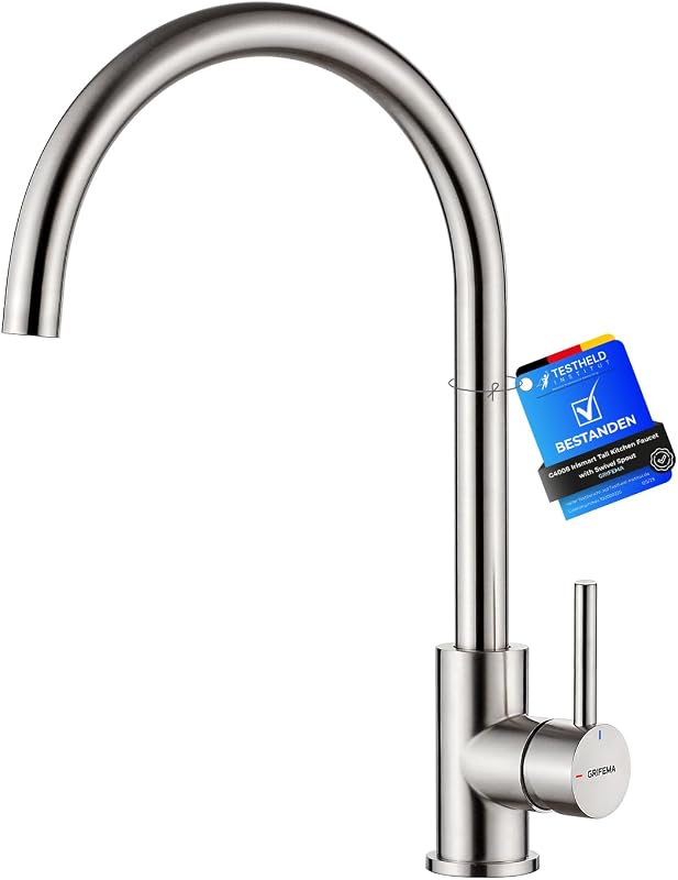 Grifema G4008 Kitchen Mixer Tap with High Spout 360° Chrome | Stainless Steel, Single Control, High Flow, Wate