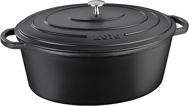 kela Dutch Oven CALIDO Oval Cast Iron Dutch Oven 9.3 Litre Dutch Oven Induction Cast Iron Bowl with Lid, Ename