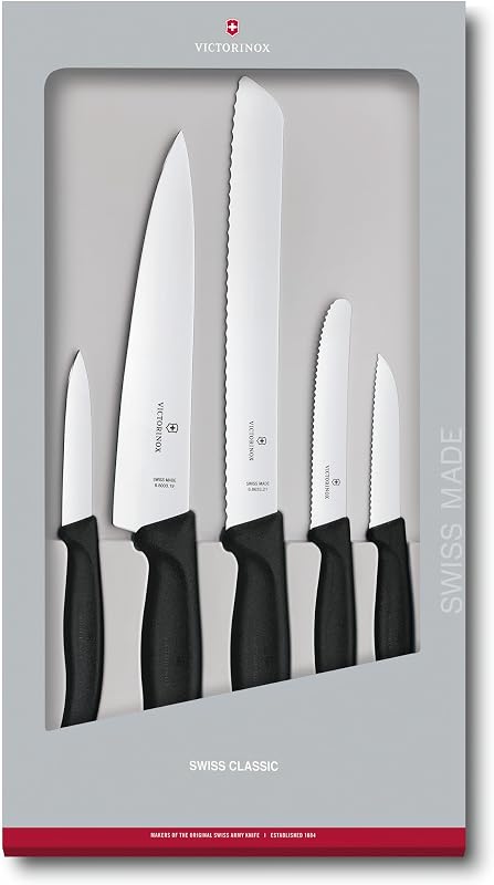 Victorinox Swiss Classic 5 Piece Kitchen Knife Set in Gift Box, Stainless Steel Blade, Black