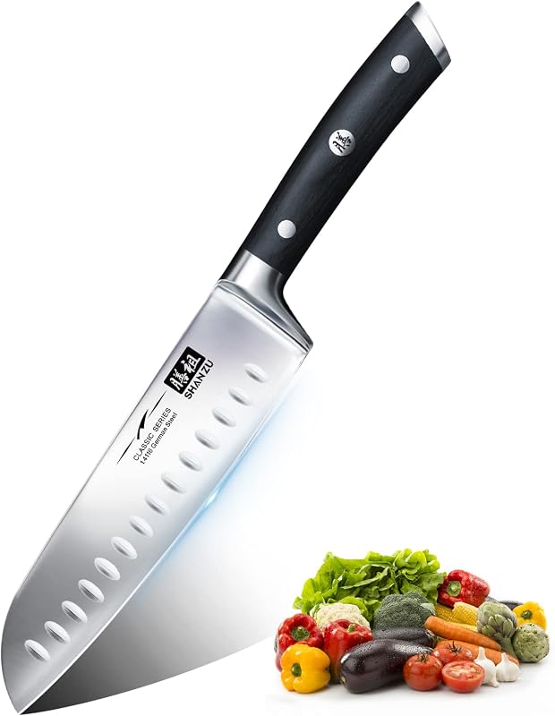 SHAN ZU Couteau de Cuisine, Couteaux Japonais Santoku 18 cm Chef Professionnel Couteau à Haut Carbone en Acier