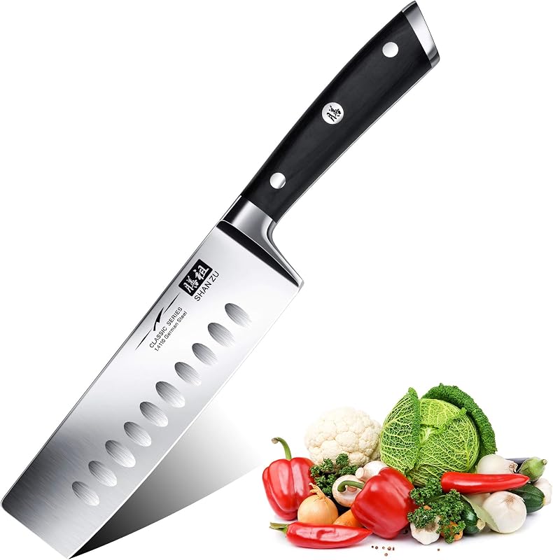 SHAN ZU Kitchen Knife Nakiri, Knife Japanese of 16,5 cm, Knife Chef German Stainless Steel, Knife for Vegetabl