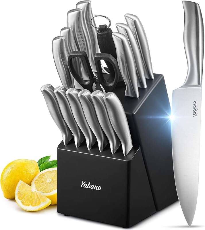 Yabano Kitchen Knives, 16 Set Stainless Steel Kitchen Knife, Professional Kitchen Knife with Block Stand