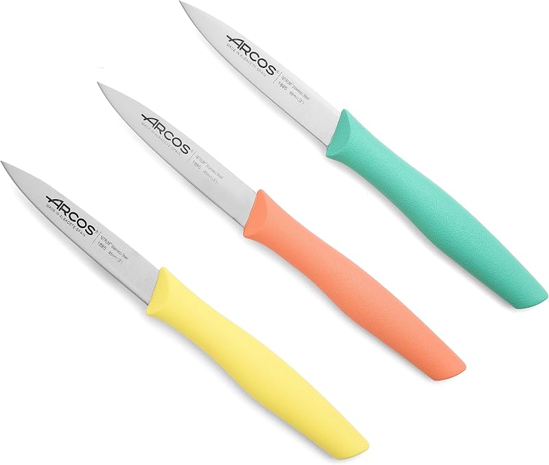 Arcos Ensemble de couteaux d'office de 3 pièces en acierCouteaux colorés pour éplucher fruits et légumes. Poig