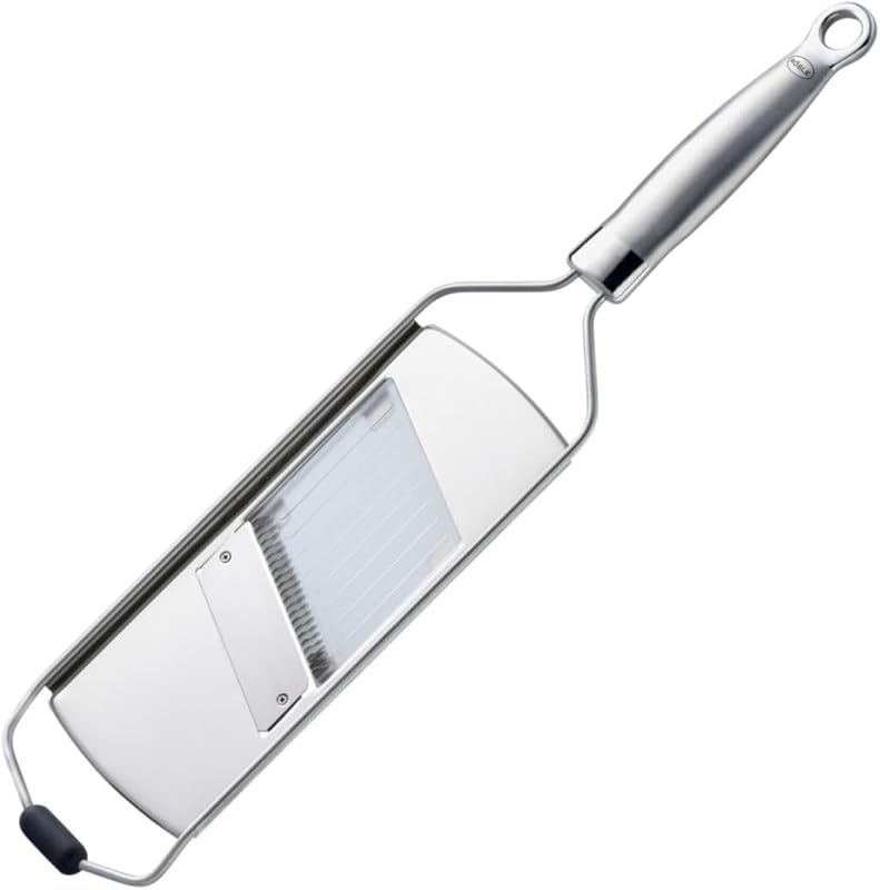RÖSLE Mandolin - Kitchen Utensil in Stainless Steel 18/10 - 3 Plates, Non-Slip Silicone Foot and Protective Co