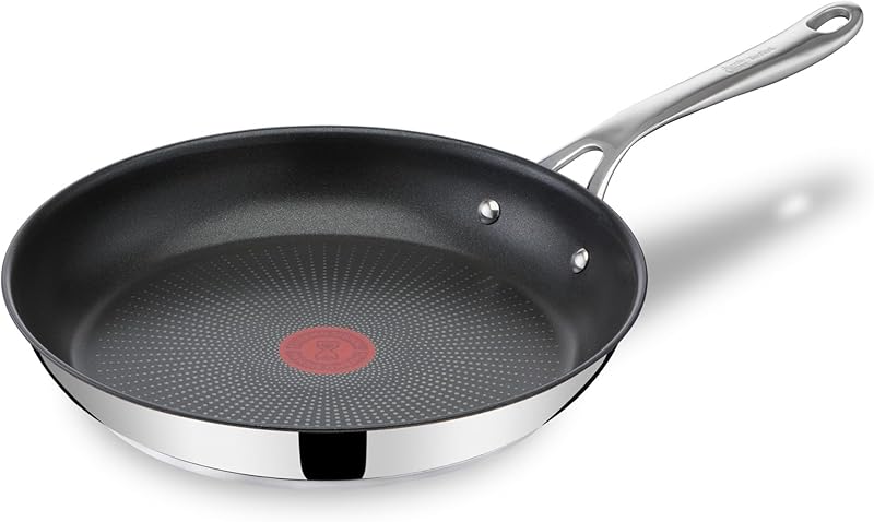 Jamie Olivers Cook's Direct Inox Frying Pan 28 cm, Non-Stick Coating, Cooking Indicator, Riveted Safe Handle,