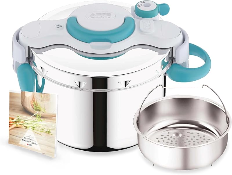 SEB ClipsoMinut' Easy+ 6L, Easy One-Hand Open, Space Saving, Induction Pressure Cooker, Made in France, Stainl