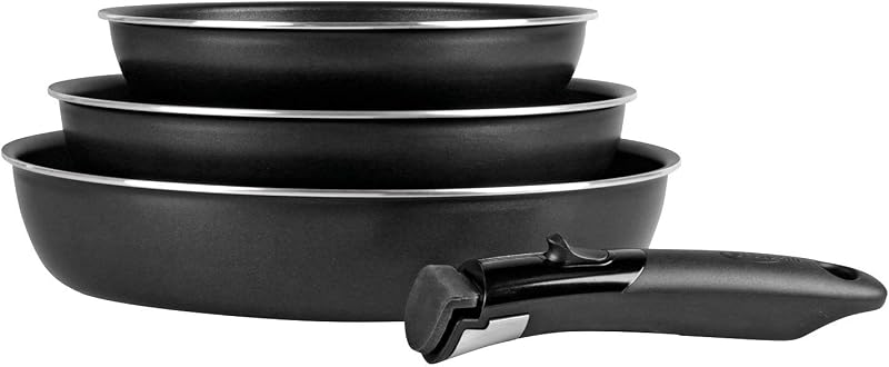 Sitram - 712757 Set of 3 Sitrremovable Pressed Aluminium Frying Pans Diameter 20/24/28 cm, Non-stick Coating,