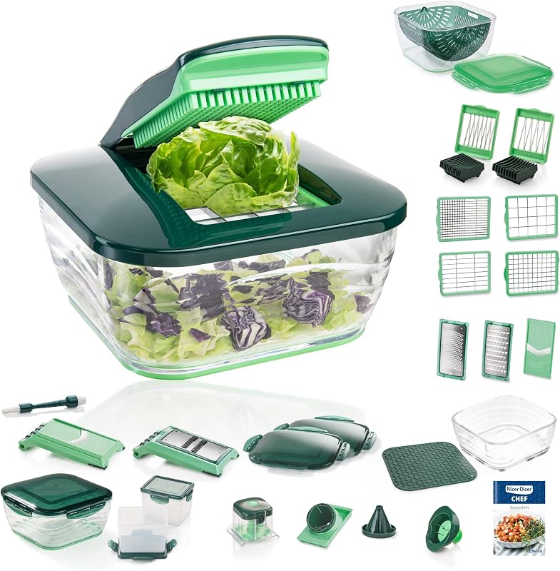 Genius Nicer Dicer Chef Deluxe XXL 37-Piece Set with Glass Bowl, Tomato Cutter, Vegetable Slicer and 3-in-1 St