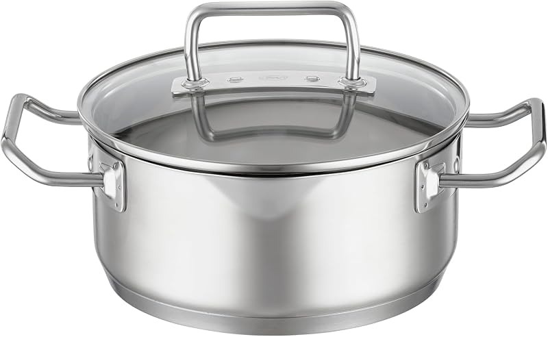 RÖSLE EXPERTISO - Universal Cooking Container in 18/10 Stainless Steel with Glass Lid, Pouring Spout and Inter