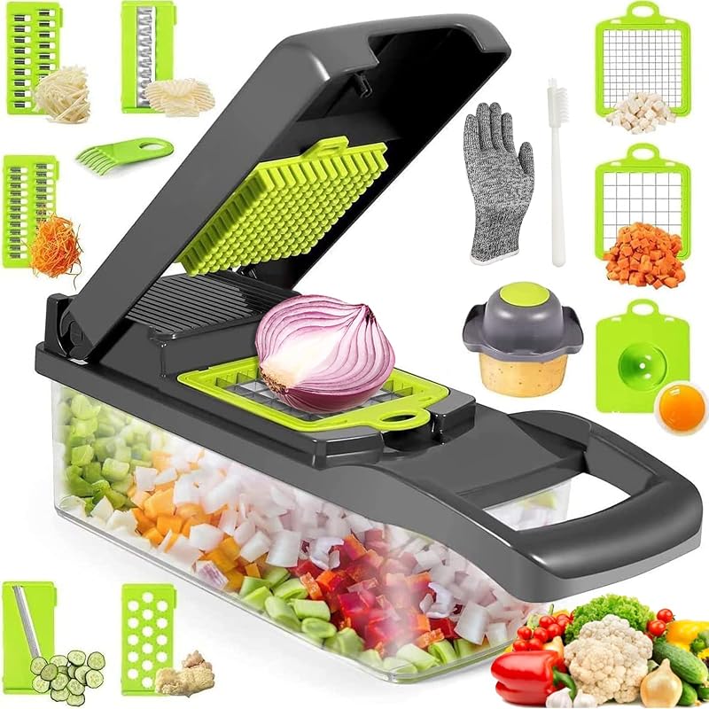 T-GOGO Manual Kitchen Mandolin, 13 in 1 Multifunctional Vegetable Slicer with Storage Boxes, Professional Kitc