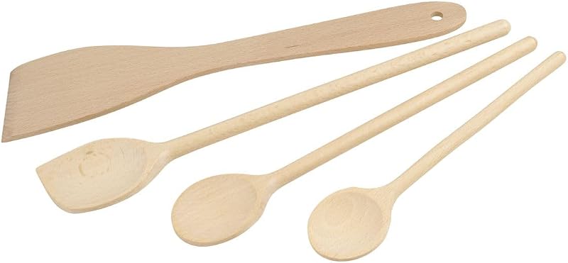 Fackelmann 31125 Set of 4 Wooden Kitchen Utensils Set, Wooden Spatulas and Spoons, FSC Certified Wood, 20 cm,