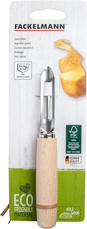Fackelmann 31371 Stainless Steel Vegetable Peeler with Wooden Handle, Peeler, Vegetable Shaver, Stainless Stee