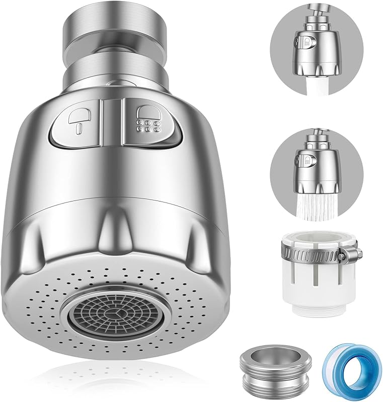Vinabo Kitchen Tap Aerator 360°, Jet Breeze 2 Modes | Anti-Spill Rotating Nozzle with Adapter M22/M24, Water S