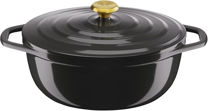Tefal Cast Iron Casserole Oval 30 x 23 cm (5.7 L), Induction, Ceramic Coated, Condensing Lid, Heat Retention, 