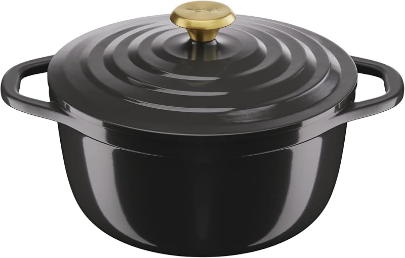 Tefal Air E2554604 Round Casserole Dish 24 cm, Capacity 4.7 L, Cast Aluminium, Safe Ceramic Coating, Condensin