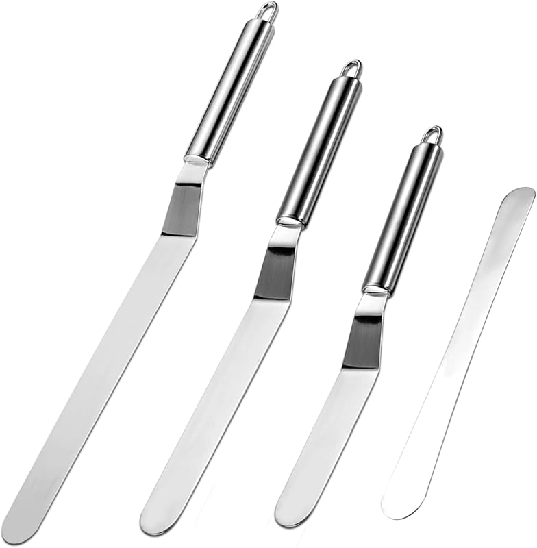 Vinabo Stainless Steel Kitchen Spatulas Set of 4 | Angled Spatulas For Icing Cakes, Cupcakes And Pastry. Ideal