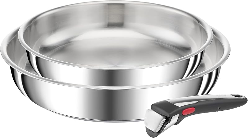 Tefal Ingenio Preference On Set of 2 Frying Pans 24/28 cm + Removable Handle, Induction, Stainless Steel, Stac