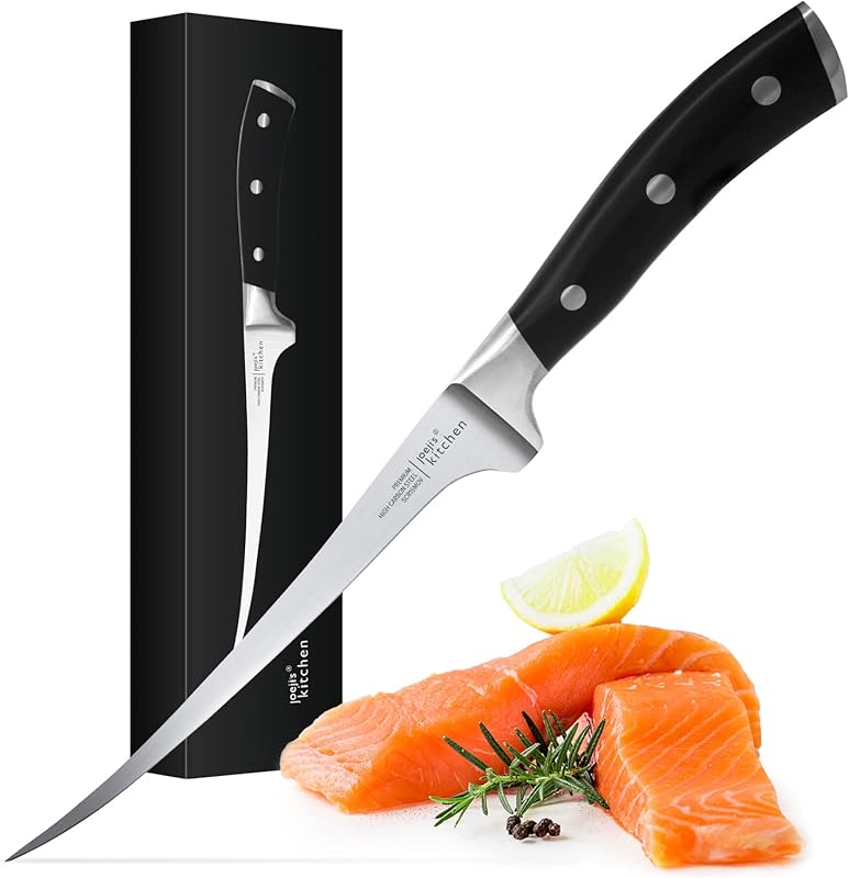 Joejis Fish Filleting Chef Knife 32cm Stainless Steel - Boning Knife with Ergonomic Handle & Protective Sheath