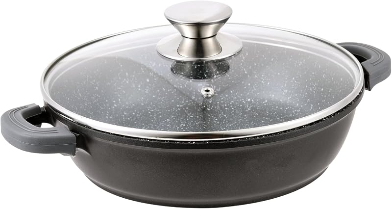 Cheffinger 28 cm Black Dutch Oven | Non Stick Induction Casserole with Glass Lid