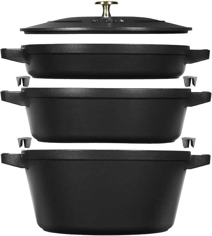 STAUB La Cocotte Cast Iron 3-Piece Round Saucepan Set, Black