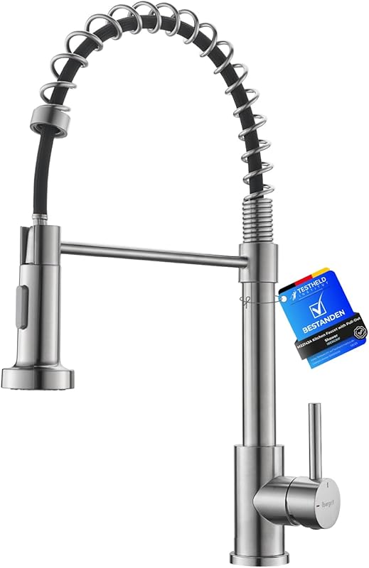 Ibergrif Kitchen Mixer Tap with Pull-Out Spray Head | 360° Swivel, 2 Jets, High Arc, Stainless Steel, Brushed