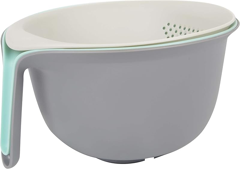 Birambeau - Kitchen Utensils - Set of 2 Bowls and Colander Bowl Food Bowl Salad Bowl - Economical - 2 in 1, Gr