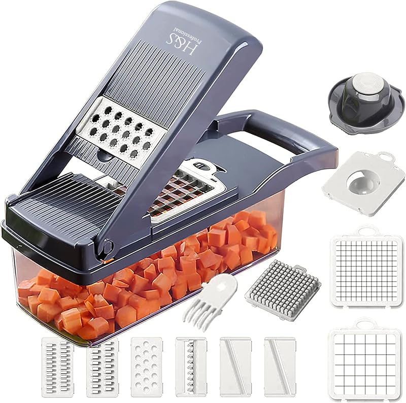 H&S Professional 12 in 1 Vegetable Chopper, 7 Blades, Onion Chopper, Dice Chopper with Container - A Professio