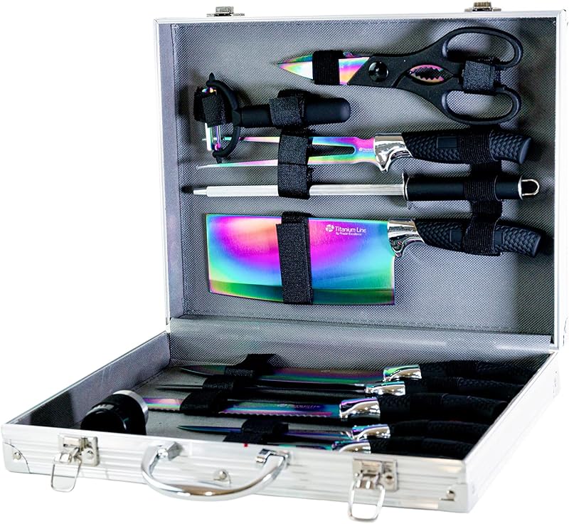 Pradel Excellence - PCOT001004 - 12-Piece Knife Case - Titanium Coated Stainless Steel Blades - Soft-Touch Pol