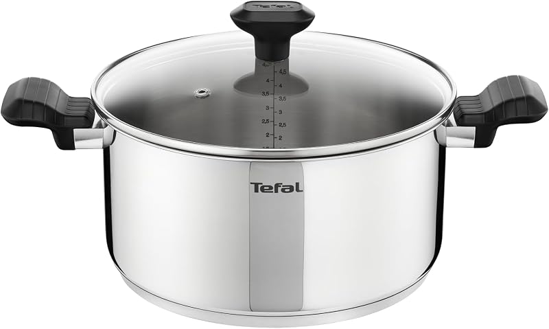Tefal Comfort Max C9734604 Stewing Pot 24 cm + Glass Lid, Induction, High Quality Stainless Steel, Thermo-Insu