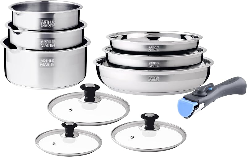 Arthur Martin 10-Piece Stainless Steel Cookware Set, Removable Handle | Satin stainless steel, removable handl