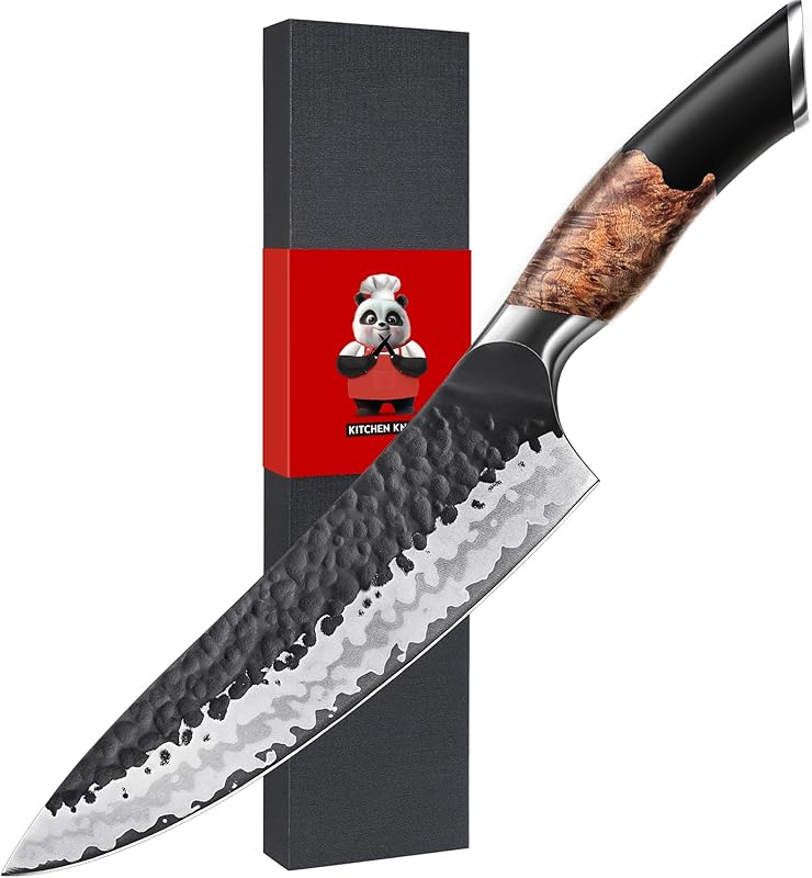 SHAN ZU Couteau Japonais Forgé à la Main, Couteau de Cuisine 20 cm, 7 Couches Couteau de Chef Tranchant en Aci