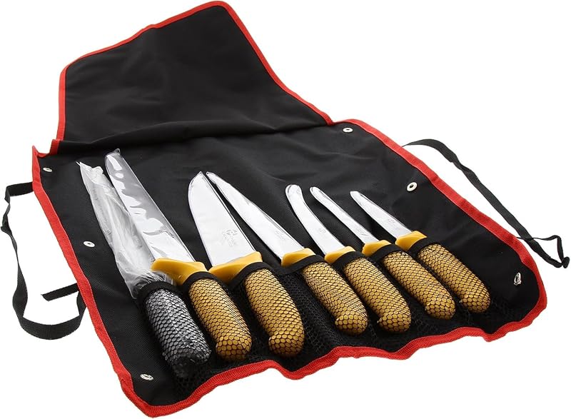 Pradel Excellence - PCOT005008 - 7-Piece Butcher Knife Bag - 6 Knives + 1 Sharpening Gun - Stainless Steel Bla