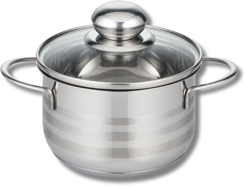 Elo 2221626 Saucepan 16 cm Stainless Steel Induction Saucepan with Glass Lid, Saucepan, Measuring Scale, Energ