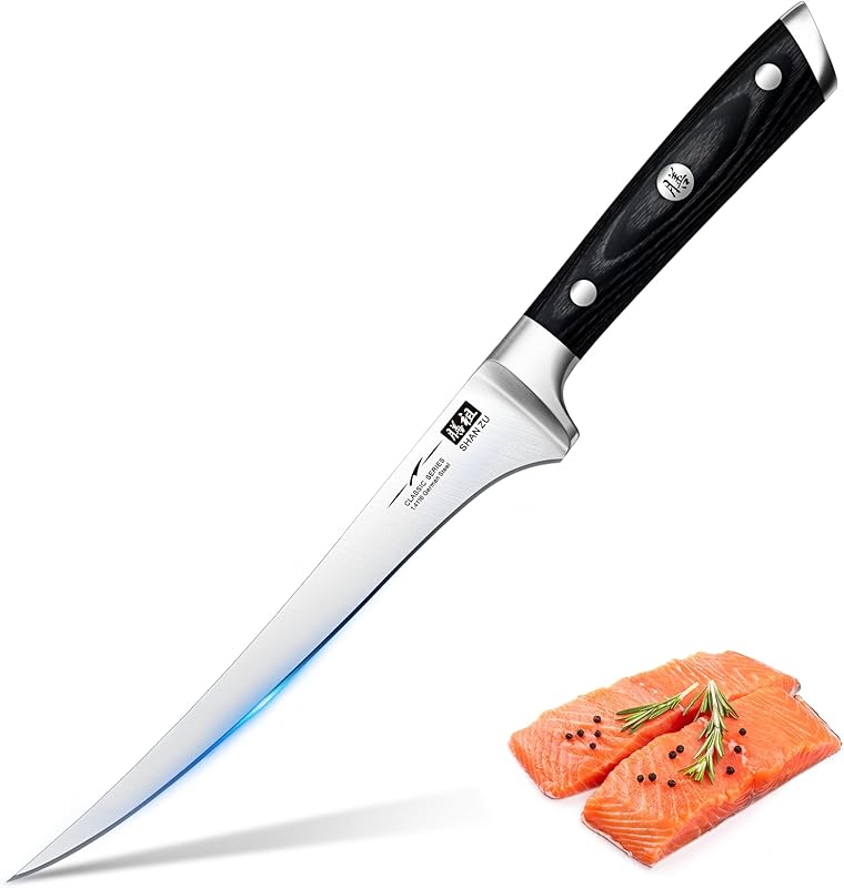 SHAN ZU Fillet Knives 18 cm, Professional 7 Inch Fish Knife, Sole Fillet Knives German Stainless Steel Fish Fi