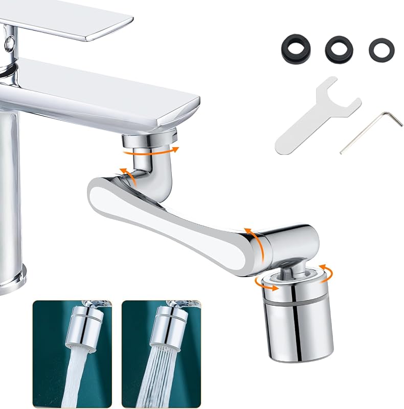 Ibergrif 1440° Swivel Tap with Aerator 2 Jets | Universal Water Saving Jet Regulator with Adapters and Filter