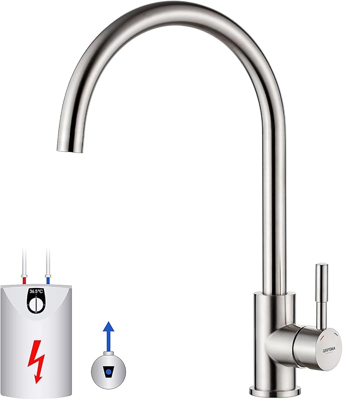 GRIFEMA Irismart G4008-98 Low Pressure Kitchen Faucet Sink Mixer Tap Energy Saving Stainless Steel Grey