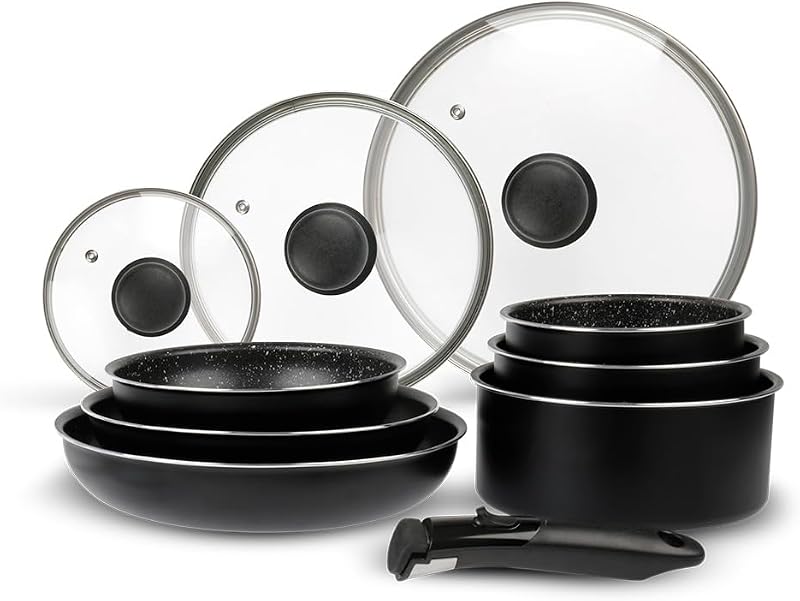 Sitram 713499 Aluminium Cookware Set 10 Pieces: 3 Frying Pans Diameter 20.24.5 cm + 3 Saucepans Diameter 16.18