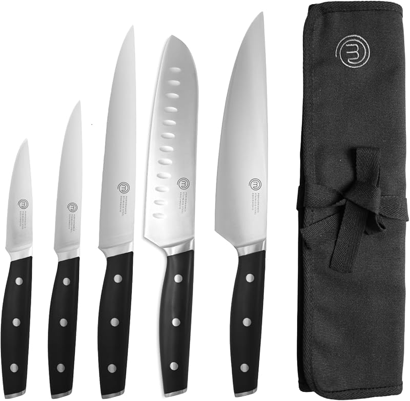 MasterChef 5-Piece Professional Kitchen Knife Set with Knife Case, Chef's Knife, Santoku, Chopper, Office and