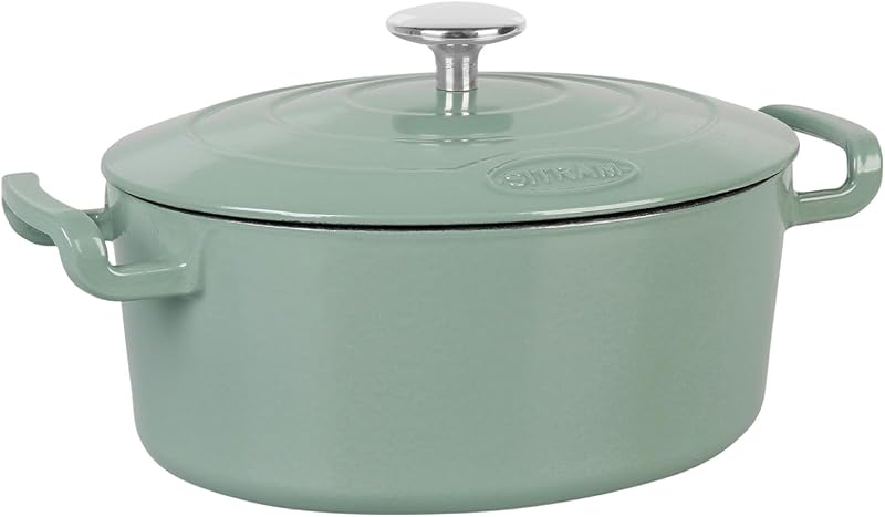 Sitram 715405 Sitrabella Casserole Oval Enamelled Cast Iron Length 26 cm - 4 Litres - Enamelled Exterior Sage 