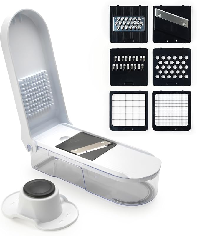 Salter Multifunctional Kitchen Mandolin, 6-in-1 Manual Vegetable Slicer, Manual Chopper with Finger Guards, Bo