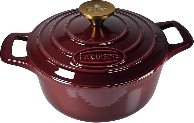 La Cuisine Enamelled Cast Iron Casserole Dish 2L Diameter 20 cm Matt Black Enamelled Interior Cocotte, Cranber