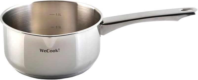 Wecook! 18/10 stainless steel saucepan with spout and practical measuring scale, Ø 12 cm, cap 0.7 lit., suitab