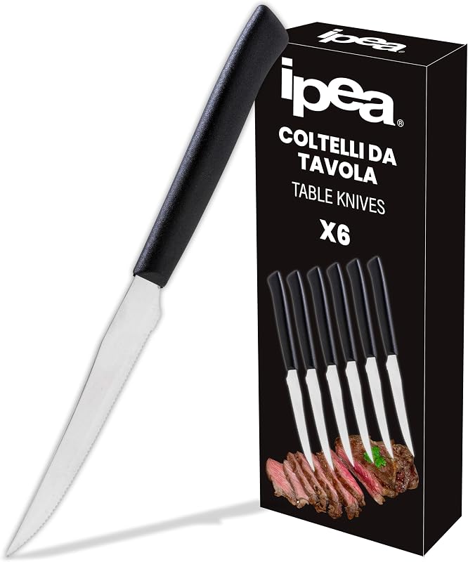 IPEA Steak Table Knives - Set of 6 - Sharp Knife with Serrated Blade Stainless Steel for Cutting Meat and Food
