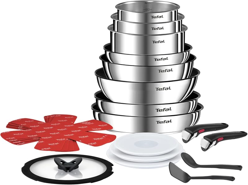 Tefal Ingenio L897SJ04 20-Piece Cookware Set, Frying Pans, Pans, Wok, Saute Pan, Lids, Removable Handles, Indu