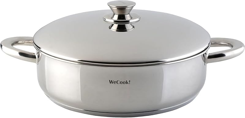 STAINLESS LOW COOKING POT WITH LID 24 cm.