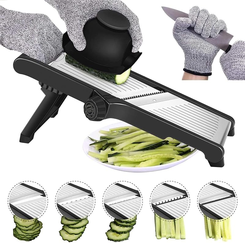 Kitchen Mandolin Slicer - Professional Adjustable Stainless Steel Mandolin with Hand Protection, Make Thick Sl