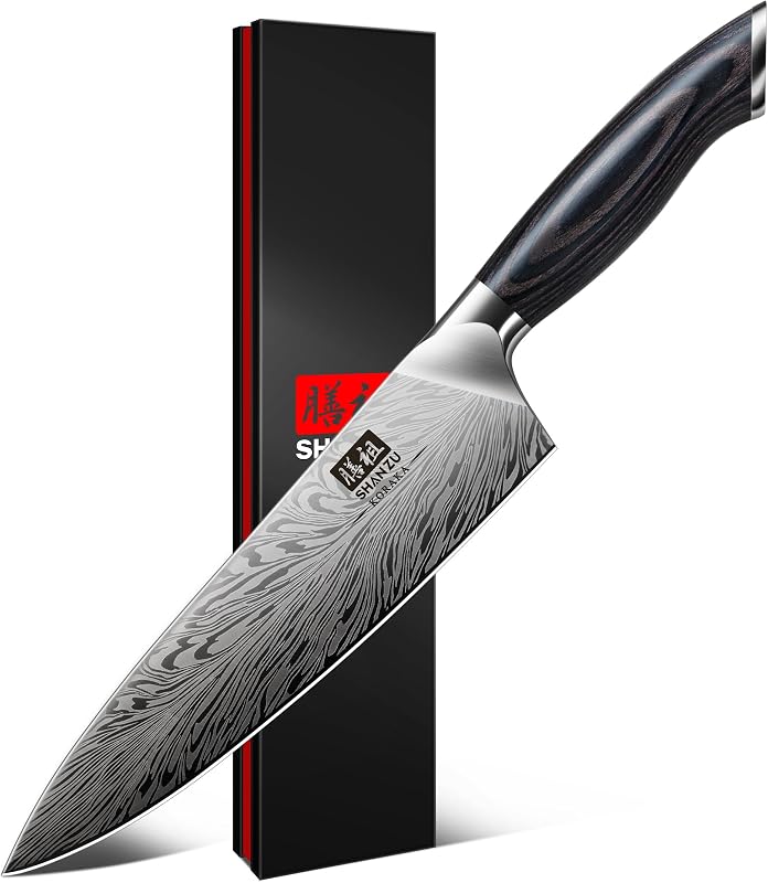 SHAN ZU Chef's Knife Powder Steel, 20cm Japanese Kitchen Knives, Ultra Sharp Knife, High Carbon Steel Blade wi