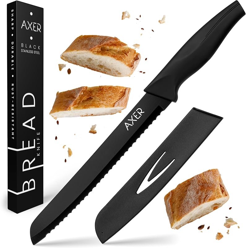 Axer le Couteau à Pain - Couteau Cuisine Professionnelle - Couteau a Pain avec Étui et Boîte - Acier Carbone C